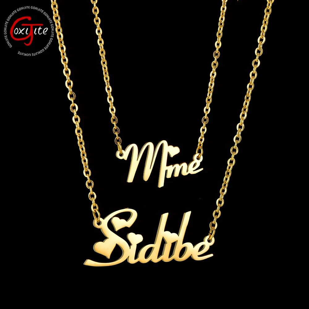 Goxijite Personalized 2 Layer Name Necklace For Women Stainless Steel Custom Letter Pendant Best Gift Jewellry | Украшения и