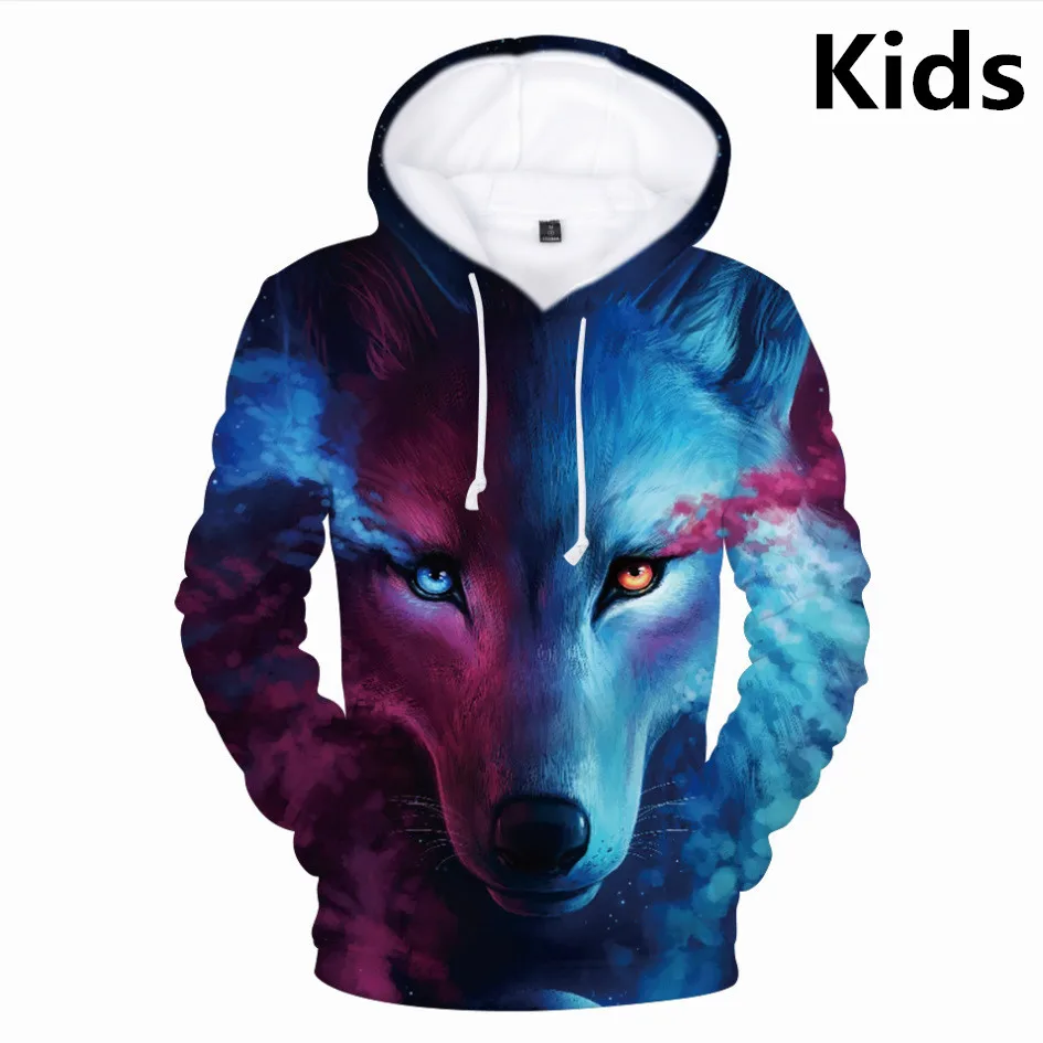 

3 To 14 Years Kids Hoodie Ice Fire Wolf 3d Hoodies Sweatshirt Boys and Girls Cartoon Long Sleeve pullover Tops Children Clothes