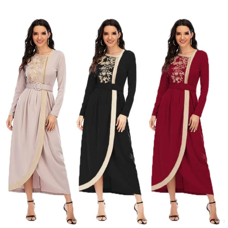 

Платье-Макси женское с вышивкой и разрезом спереди, f184