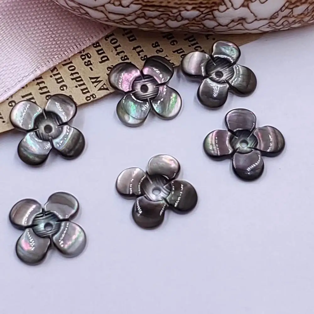 Carved MOP White Shell Black Stone 4 Petals Flower Cabochons 12.5x12.5mm Women Necklace Bracelet Earrings Jewelry Making | Украшения и