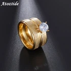Романтическое кольцо для влюбленных Atoztide из титановой стали, простое полированное обручальное кольцо с кристаллом 8 мм, обручальное кольцо для влюбленных