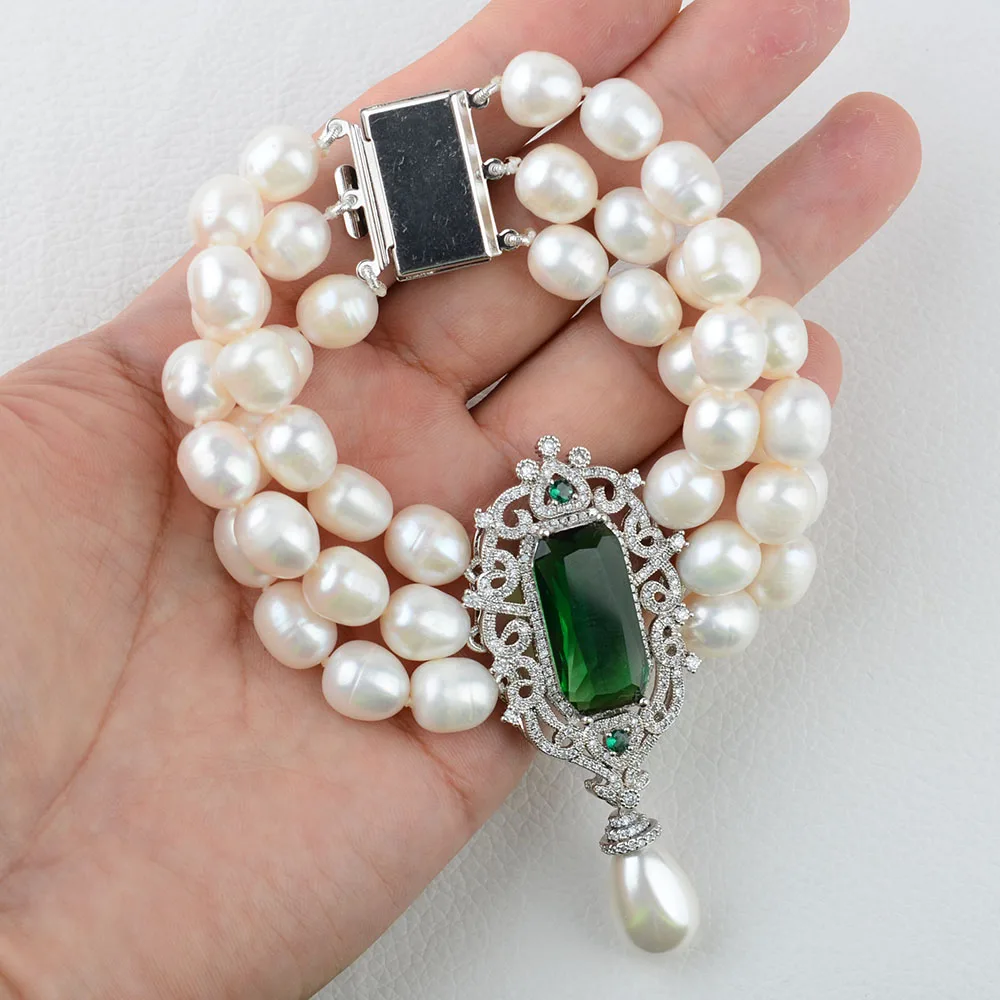 Women's 8&quot White Rice Pearl Bracelet CZ Connector | Украшения и аксессуары