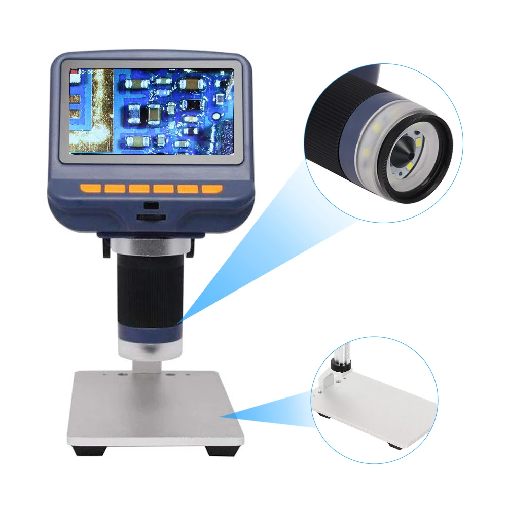 

Desktop Mini Microscope 220X Magnification USB Digital Microscope 4.3-inch with LED Light for Repairing Soldering AD106S/AD106