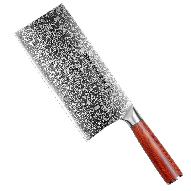 

8" Professional Chinese Carbon Steel Kitchen Knives Damascus Veins Slicing Cleaver Chopping Handmade Knives Cutting Bone Meat