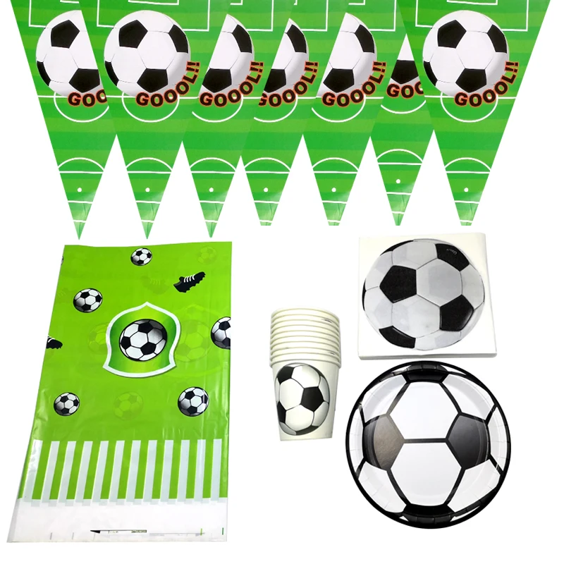 

51PCS Football Theme Napkins Plates Boys Kids Favors Flags Baby Shower Banner Decorations Tablecloth Birthday Party Soccer Cups