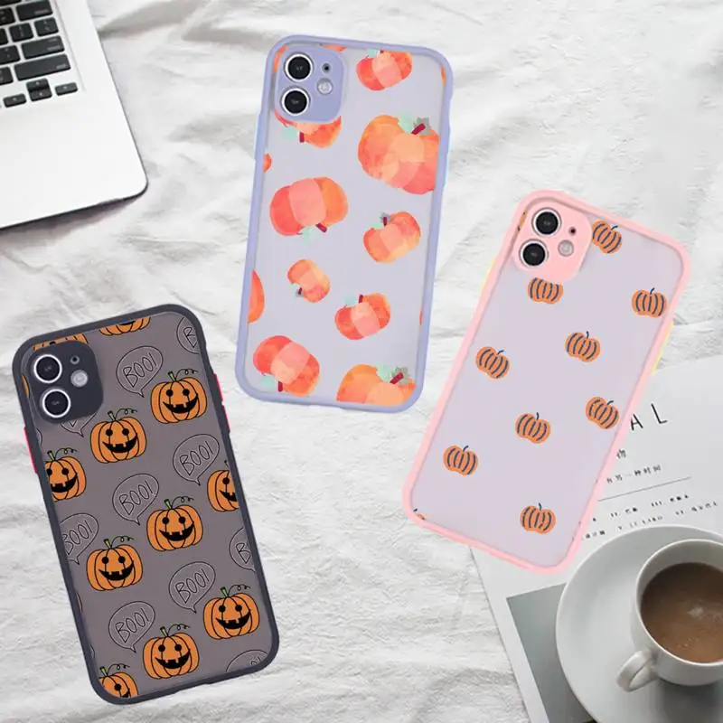

pumpkin Phone Case For iPhone 12 11 Mini Pro XR XS Max 7 8 Plus X Matte transparent Gray Back Cover