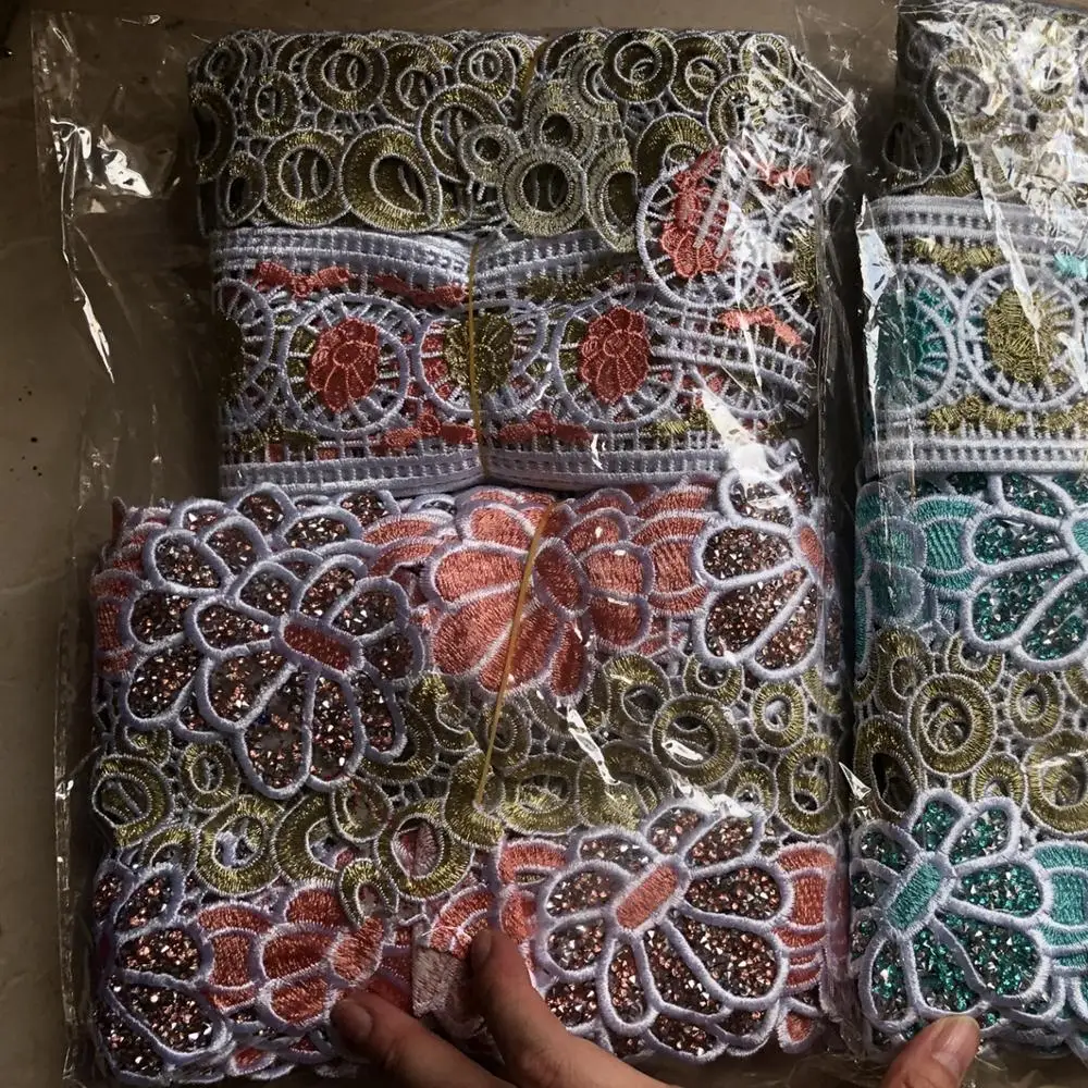 5 ярдов каждого папы мамы дети Цветочные Стразы кружевная отделка вышивка