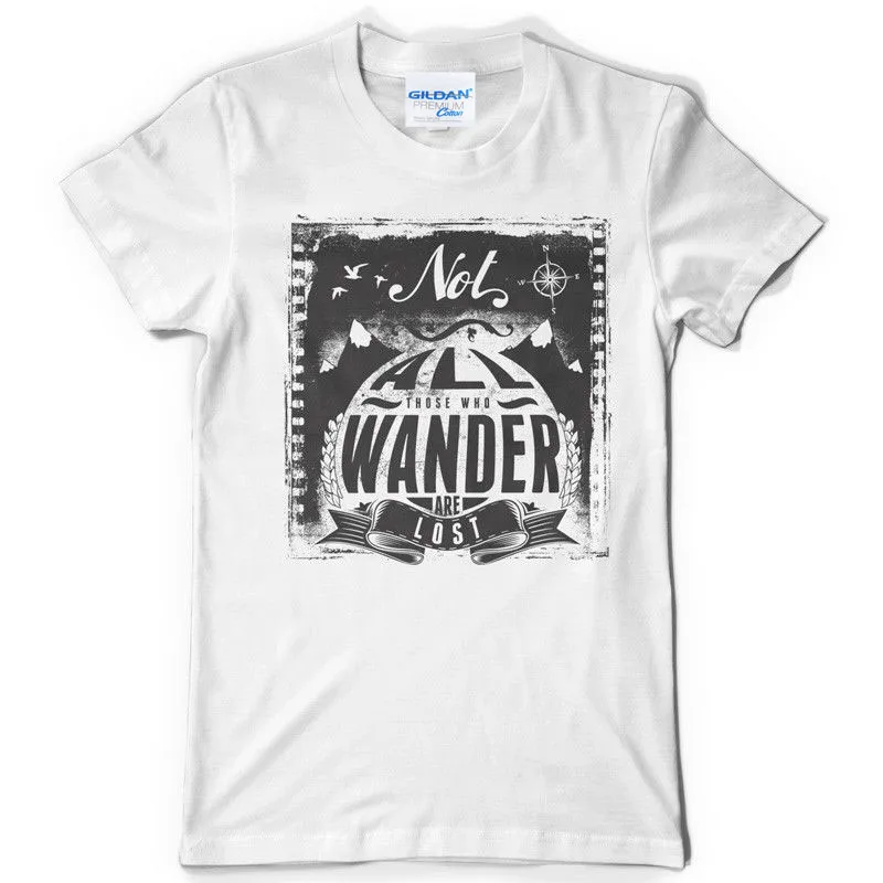 

Cotton Short Sleeve White Tee Shirt Not All Those Who Wander Are Lost t shirts men clothing Tees Men'S Clothing Big Size:S-Xxxl
