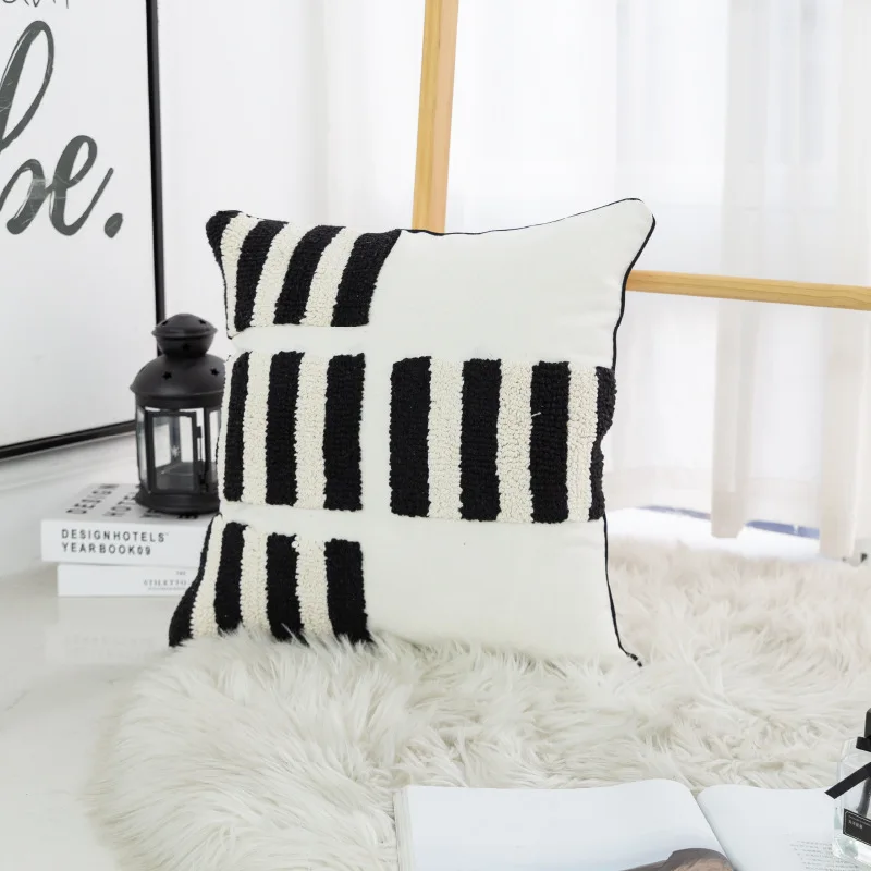 

Tufted Throw Pillows Black White Stripes Pillow Covers Decorative 45x45cm Decorative Pillows for Living Room Bed Room Zip Open