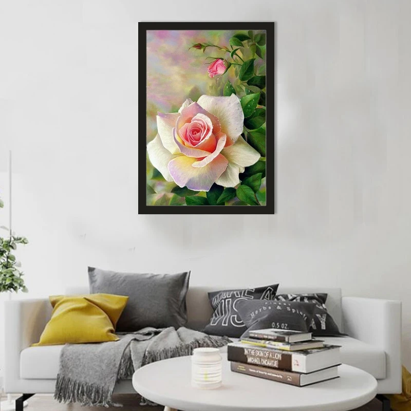 

DIY Diamond Embroidery Cross Stitch White Rose Diamond Painting Cross Stitch Full Round Drill Decoration Gift