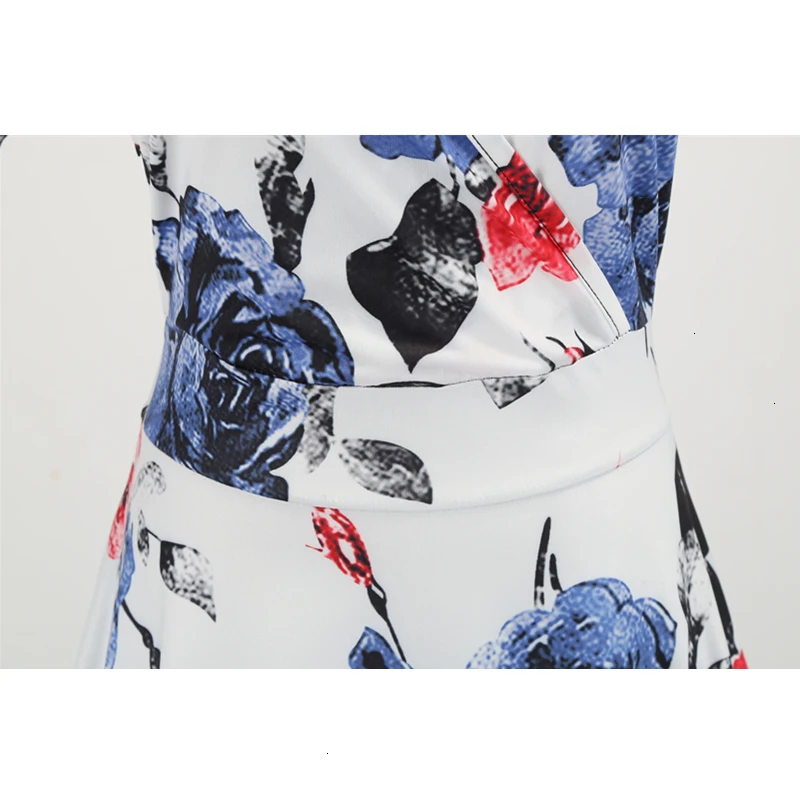 Bebovizi Women 2019 Summer Dresses Casual Office Elegant Vintage Short White Dress Plus Size Flower Print Sexy V-Neck Vestidos |