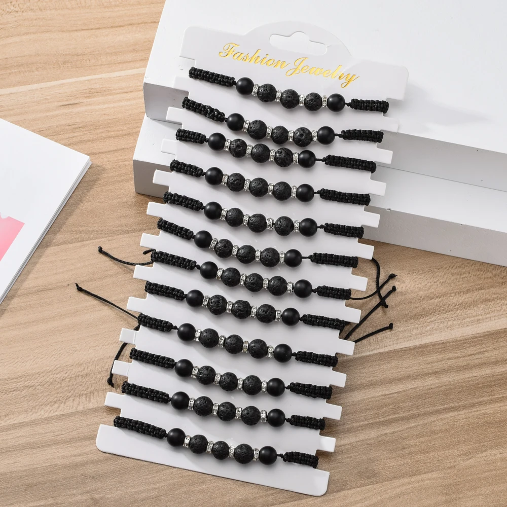 12 шт./лот черная плетеная веревка из вулканического камня Набор браслетов для