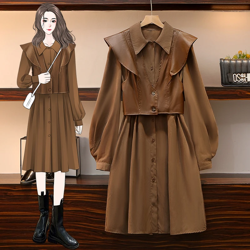 Женский комплект из двух предметов однотонное свободное платье-рубашка с