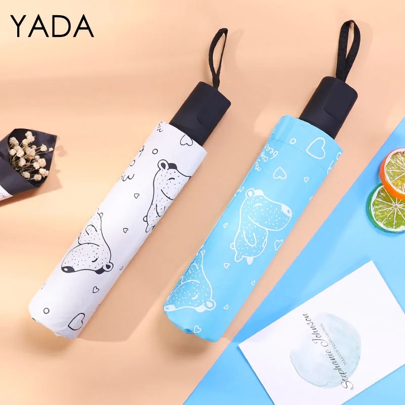 

YADA Ins 2021 New Cartoon Dog Pattern 3 Folding Manual Umbrella Rain UV Umbrella For Women Man Windproof Fold Umbrellas YS200230