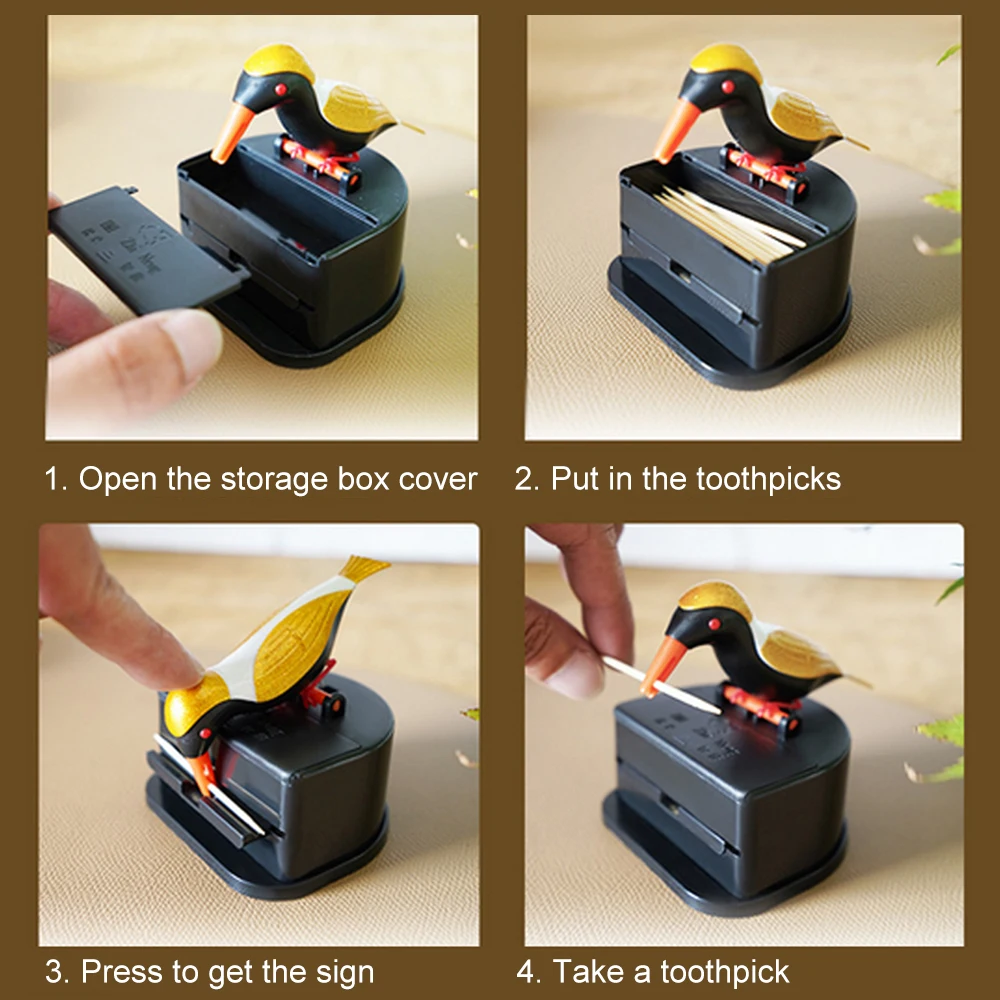 

Automatic Press Toothpick Box Plastic Creative Bird Home Storage Case for Living Room Table Kitchen Supplies