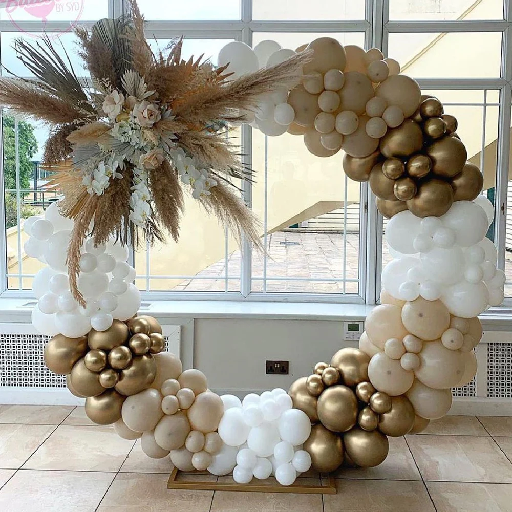 Guirnalda de arco de Globos de Oro y arena blanca, Color Retro, para cumplea&ntilde;os, boda, cumplea&ntilde;os, Baby Shower, decoraci&oacute;n de fondo, 162 Uds.-0