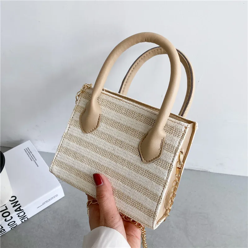 

Women's Summer Fashion Messenger Bag Female Beach Small Square Shoulder Bags Straw Woven Ladies Top Handle Clutch Purse Handbags