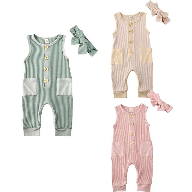 2020 Летняя трикотажная одежда в рубчик для новорожденных мальчиков и девочек