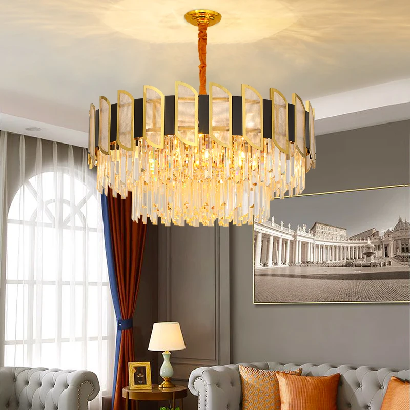 

Postmodern LED Stainless Steel Crystal black Gold Chandeliers Home Lighting lustres Hanging Lamps Dinning Room living room Lamp