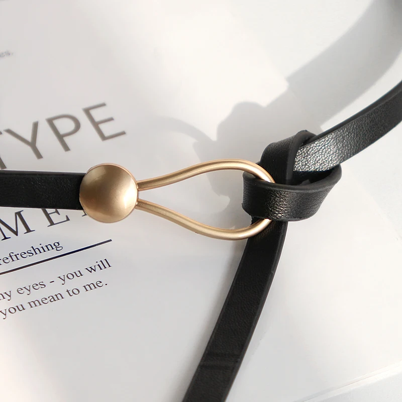 Тонкий ремень с металлической пряжкой Модный женский кожаный черный белый