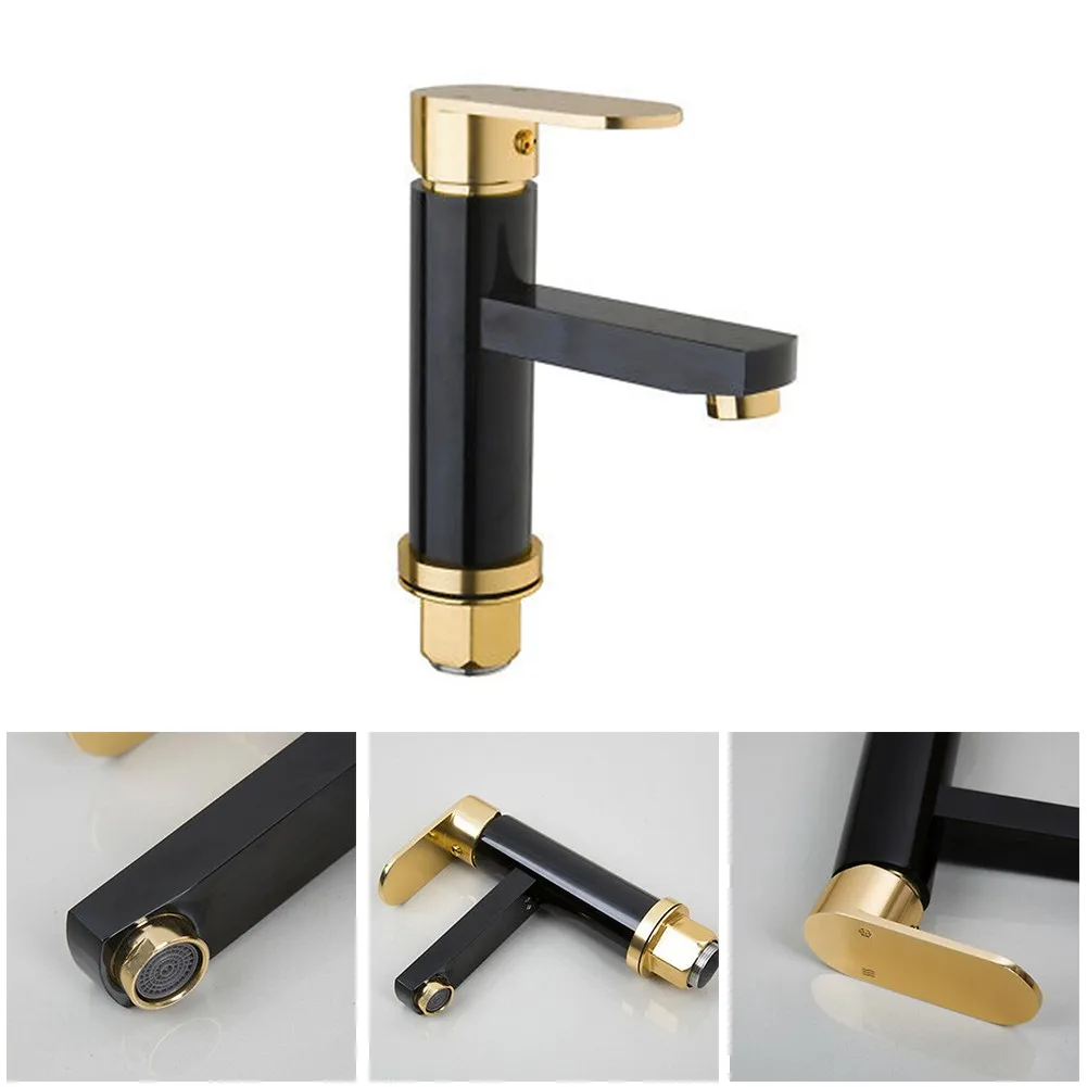 

1pc Faucet Accessory Basin Mixer Deck Mounted Gold+Black Hot & Cold Modern