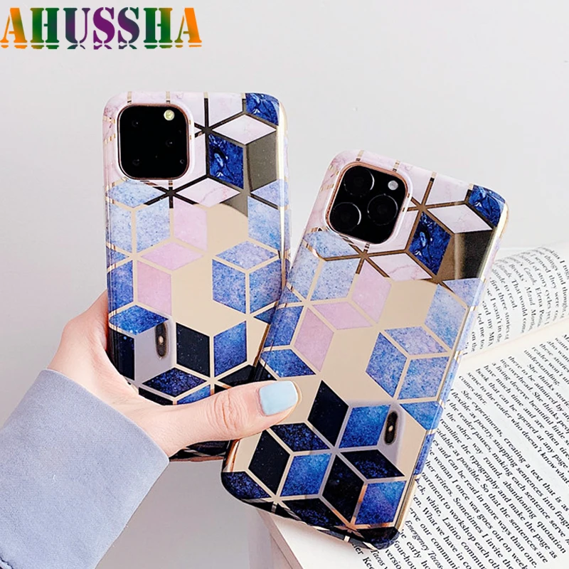 Plating Geometric Marble Case For Iphone 11 Pro XR X XS Max 6S 6 S 7 8 Plus Back Cover Soft IMD Silicone Coque Shell Skin |