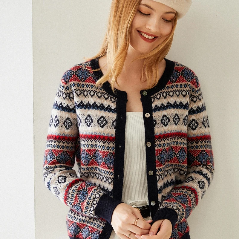 Высококачественный Женский 100% кашемировый кардиган свитер Осенний винтажный