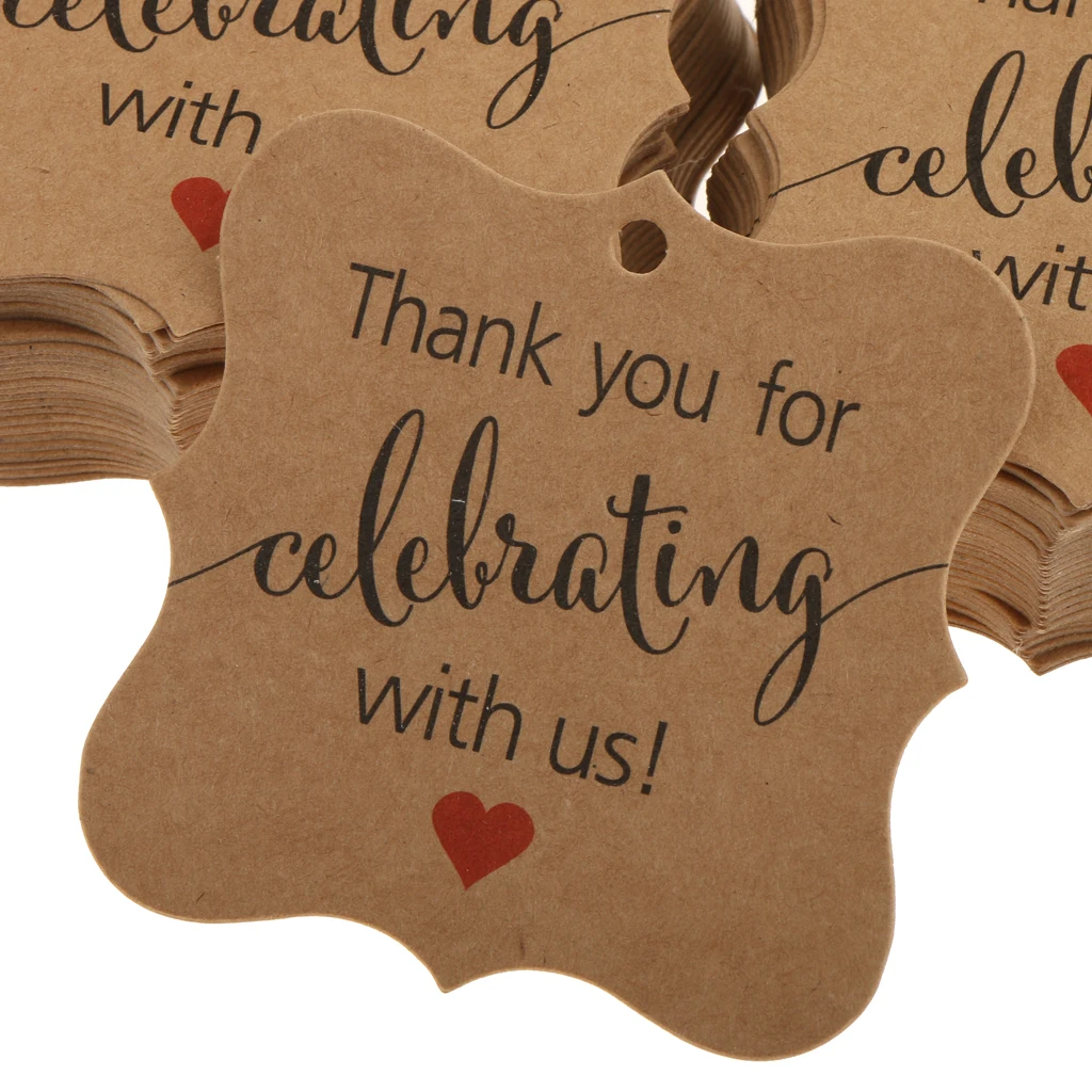 

Pack of 100 Rustic Kraft Paper Thank You Cards Gift Tags Wedding Birthday Party Favor