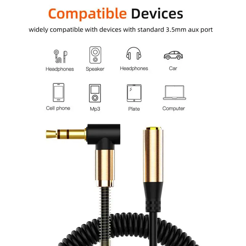 

New Elbow Spring Retractable 3.5mm Phone Audio Cable Black Male To Female Aux Extension Cable For Mp3 Tablet PC Laptop Speakers