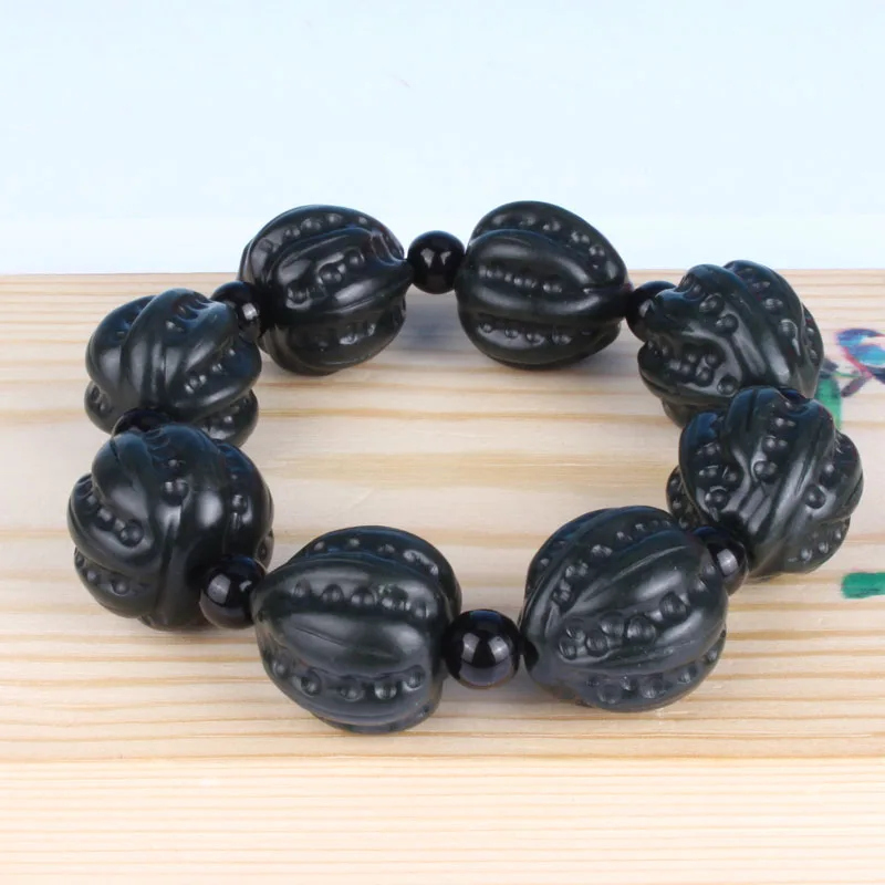 Натуральный китайский Hetian нефритовый орех браслет с эластичными бусинами