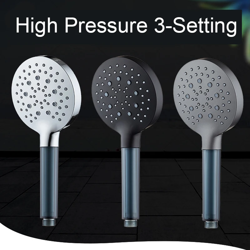 

High Pressure 3 Setting Handhold Round Water Saving Switch Button Shower Head Bathroom Accessorie Universal Fitting