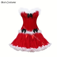 red corset with skirt white feather corset top off shoulder sexy women corset dress costume burlesque