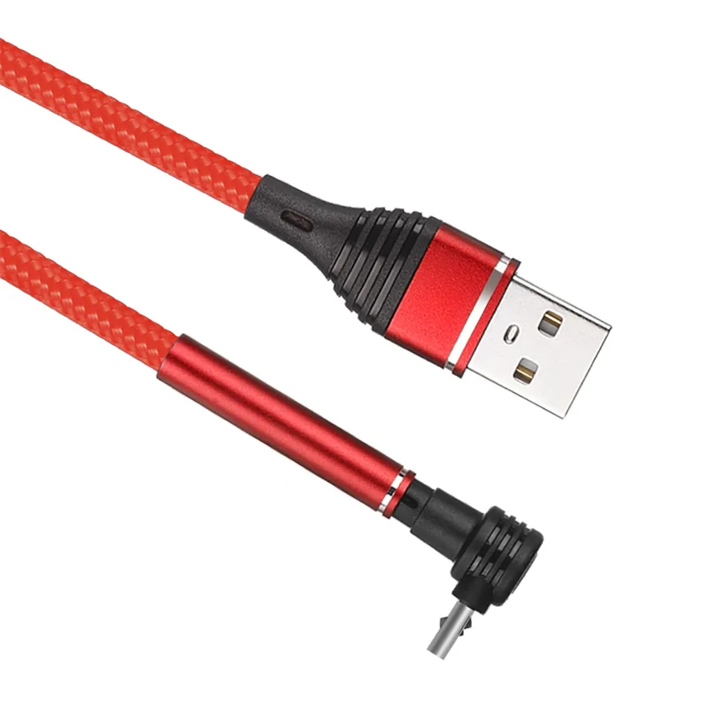 Нейлоновый Micro USB кабель для зарядки телефона Android 90 градусов прямоугольный