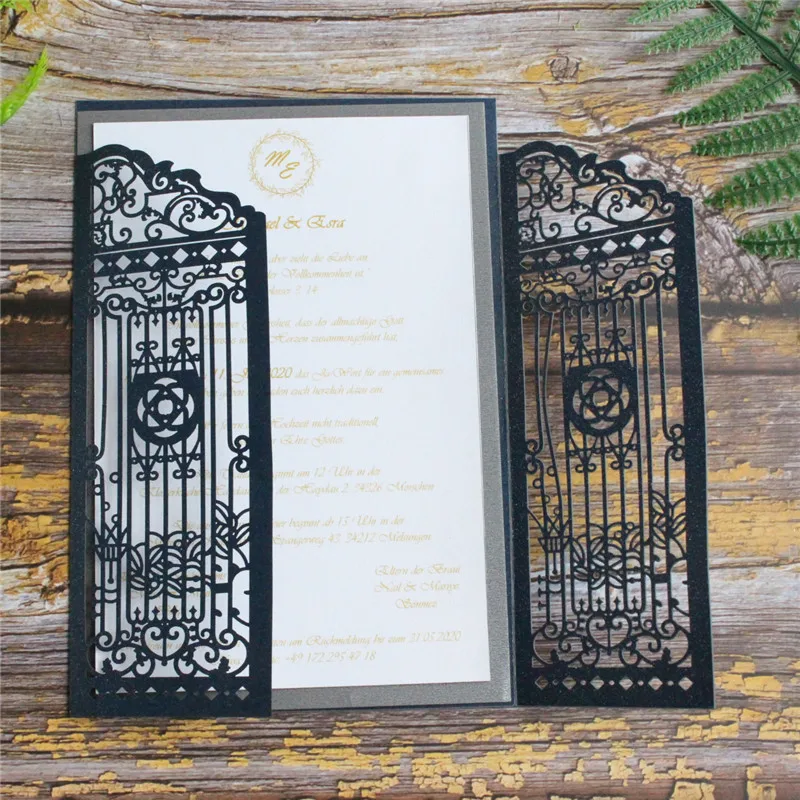 Темно зеленый деревенский Свадебные приглашения Индивидуальные вставки дизайн