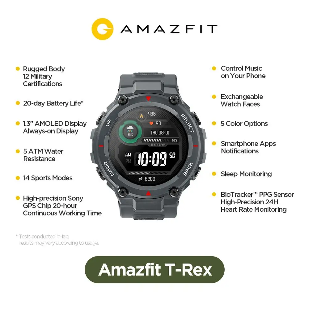 

New 2020 CES Amazfit T-rex T rex Smartwatch AMOLED Display Smart Watch GPS/GLONASS 20 Days Battery for iOS Android