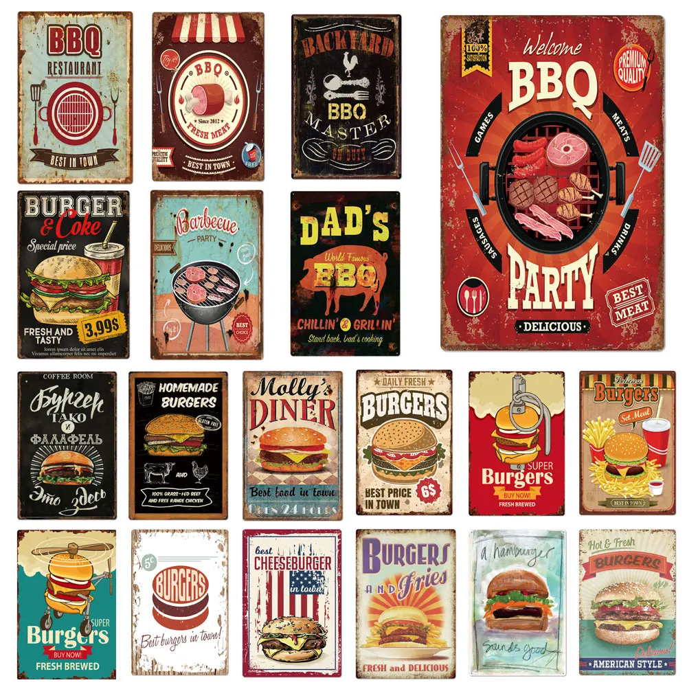 

Эмалевые знаки, кухонная металлическая тарелка, винтажная, для барбекю, для улицы, Декор, жестяной знак