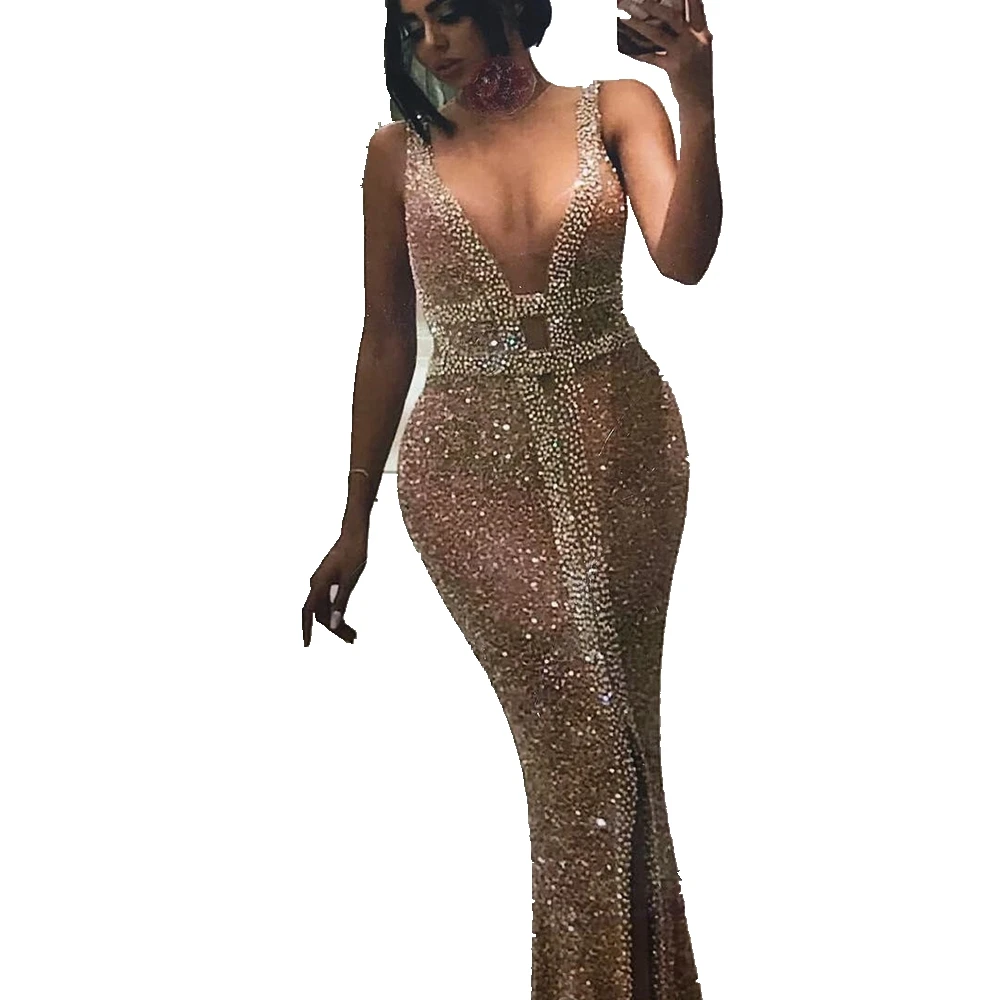 

Prom Dresses For Women 2020 Mermaid Sequin Dubai Saudi Sexy V Neck Celebrity Floor Length Evening Formal Party Night Gowns