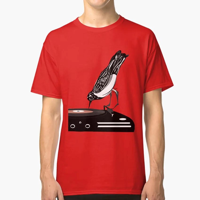 DJ magpie Футболка dj сорока птица музыкальный диск винил discjockey Забавный Милый