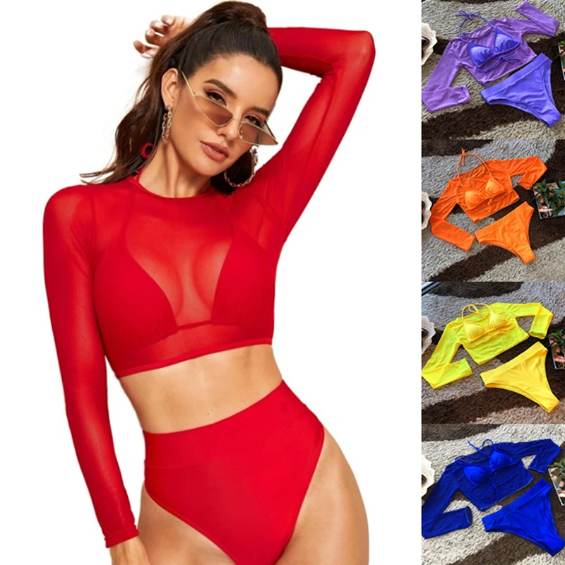 Прозрачное Бикини с длинным рукавом для ночного клуба Новая Одежда танцев на