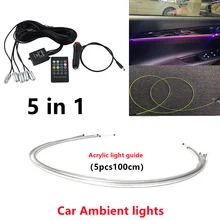 5 in 1 RGB LED Car Atmosphere Interior Ambient Light Acrylic Fiber Optic Strip Light by App Control DIY Music 100CM Fiber Optic