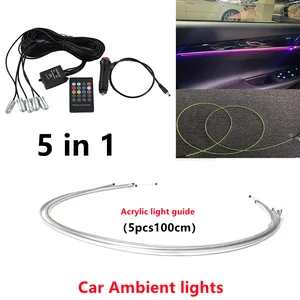 5 in 1 rgb led car atmosphere interior ambient light acrylic fiber optic strip light by app control diy music 100cm fiber optic free global shipping