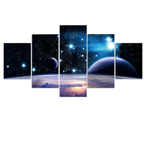 5 панелей планет Вселенная Космос картины на холсте звездное небо плакат рисунок с Луной для гостиной домашний декор
