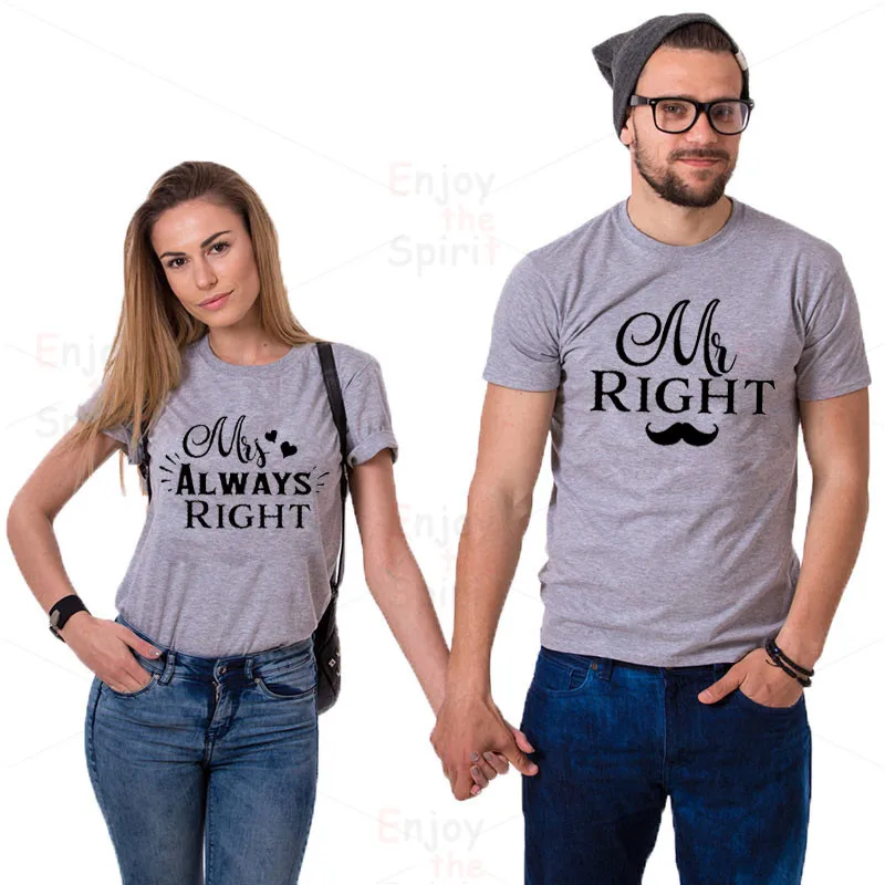 Одинаковая футболка для пары Забавные футболки влюбленных Mr Right Mrs Always Подарок на