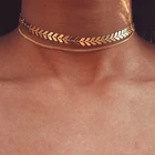 Женское Двухслойное ожерелье-чокер, ожерелье золотистого цвета в форме рыбьей кости или самолета, Ювелирное Украшение На Плоской цепочке, 2020