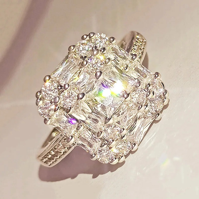 Новые Обручальные кольца USTAR с квадратным фианитом для женщин Блестящие