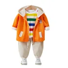 Новинка, осенняя одежда для маленьких мальчиков и девочек, детская куртка с капюшоном, футболка и брюки, 3 шт.компл., весенний модный костюм для малышей, детская спортивная одежда