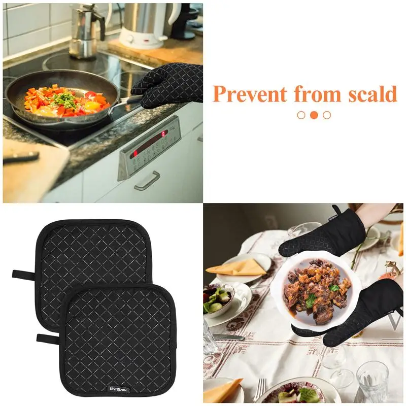 

1 Set Non-Slip Oven Mitts And Heat Resistant Pot Holder Pad Protective Oven Gloves Kitchen Cooking Baking Mitts And Pot Holder