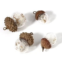 1 pc cute glass pine cones charms pendant for necklace making real dried flower dandelion jewelry bracelet diy findings supplies