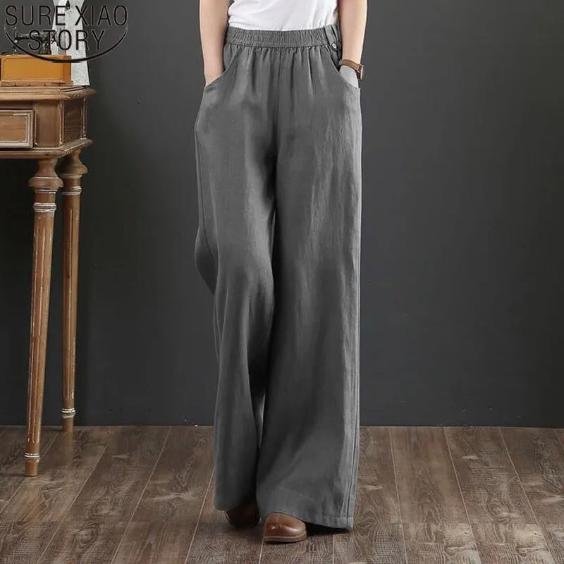 Для женщин из хлопка и льна штаны 2021 повседневная одежда размера плюс с высокой