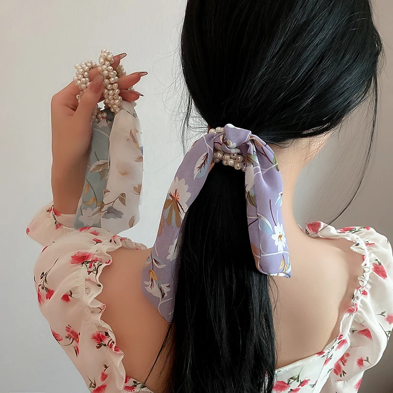 

Summer Chiffon Ribbon Hair Scrunchies Hair Ties Rope women Elastic Hair Bands Scarf Ponytail Holder Girls Hair Accessories 2021